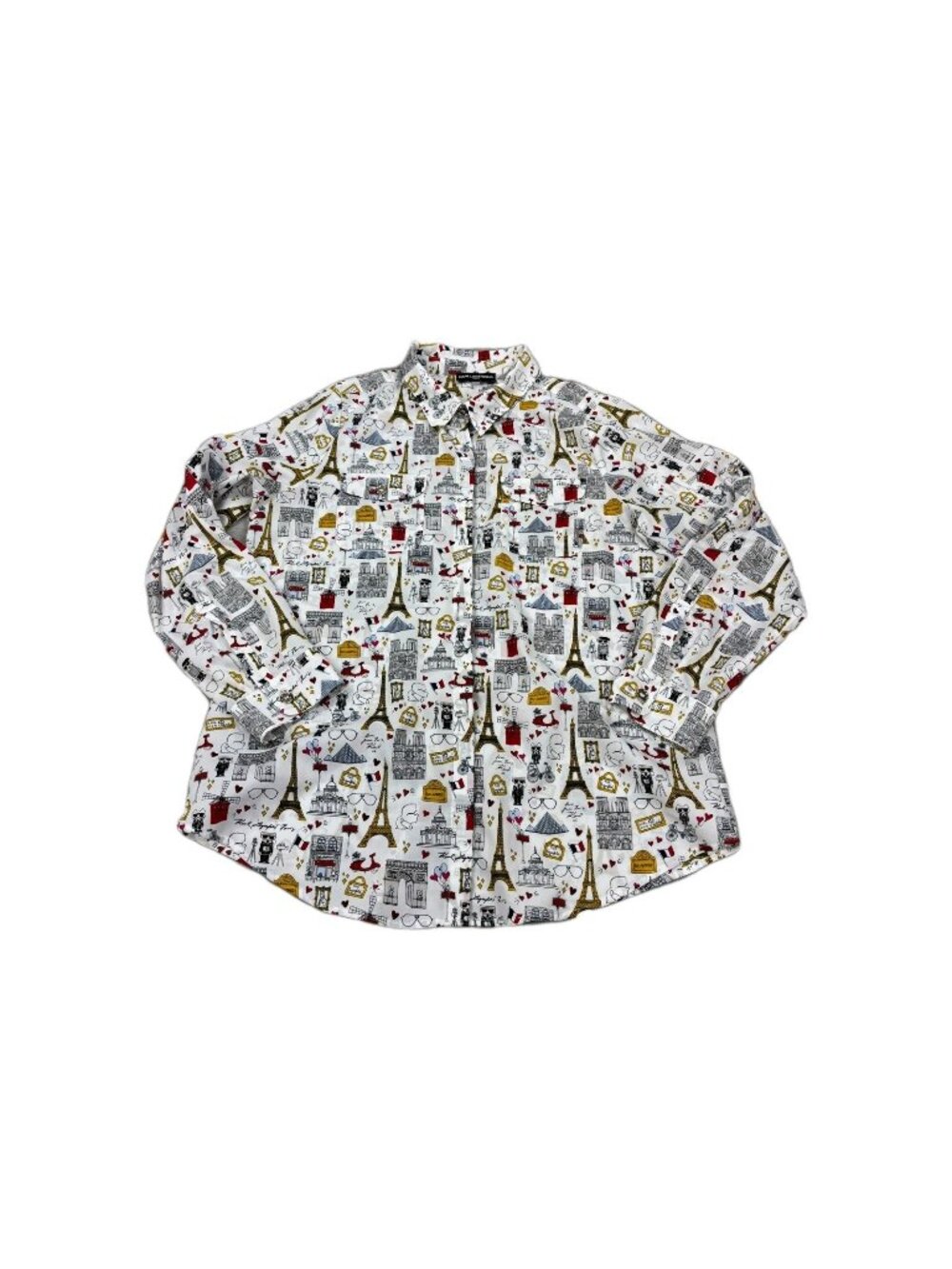 Karl Lagerfeld Paris Shirt Womens Large White Whimsical All Over Print Button Up